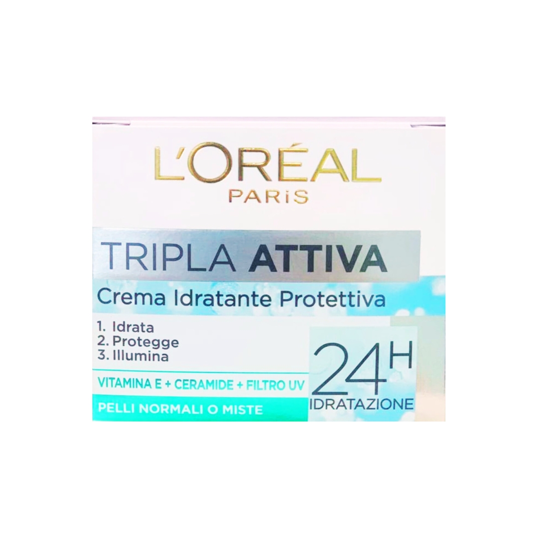 L'Oreal Tripla Attiva Crema Idratante Protettiva 24H 50ml | Long-Lasting Hydration and Skin Protection | France