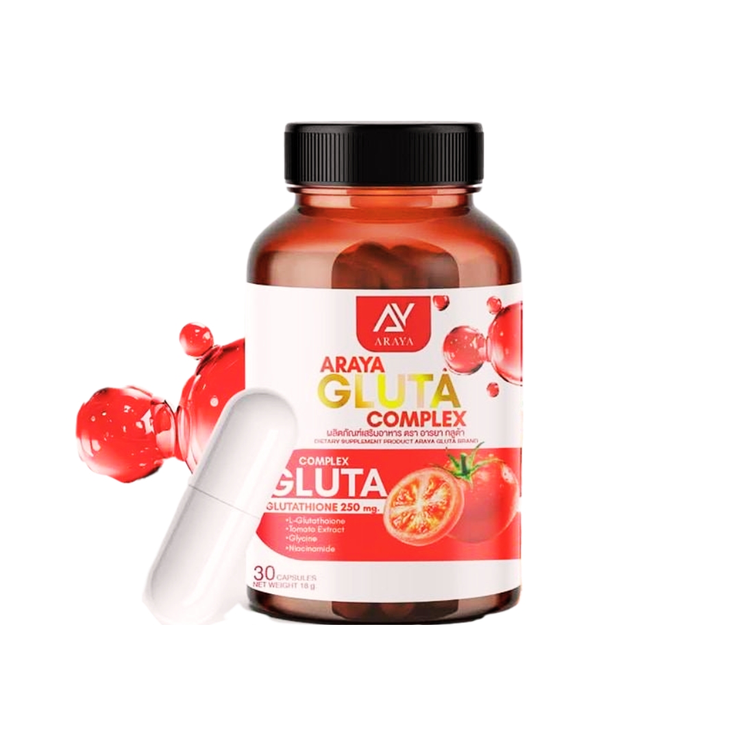 Araya Complex Gluta L-Glutathione 250mg – 30 Capsules | Skin Brightening & Antioxidant Support | Thailand