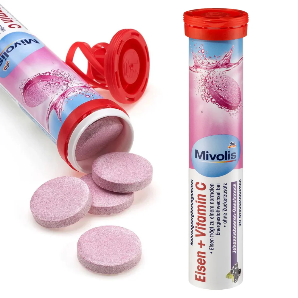 Mivolis Iron + Vitamin C Effervescent Tablets - 82g | Boost Energy & Immunity | Germany