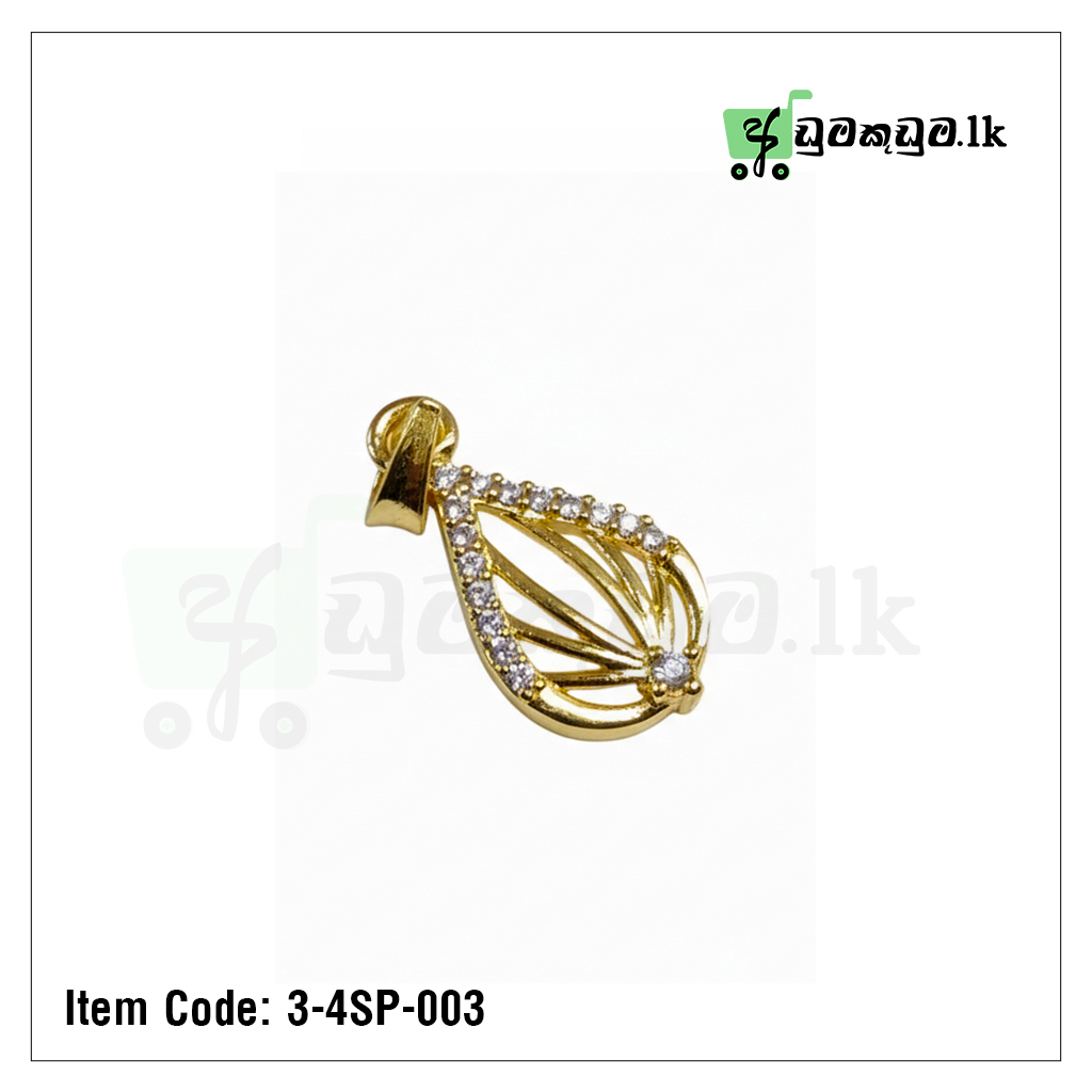 Lattice Teardrop Gold Pendant – Item Code: 3-4SP-003 | Elegant Stone-Studded Charm