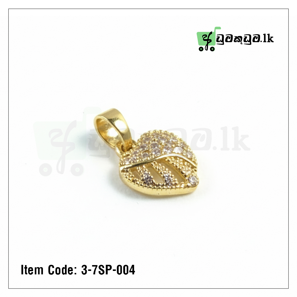 Lattice Heart Gold Pendant – Item Code: 3-7SP-004 | Shimmering Stone-Encrusted Leaf-Detail Charm