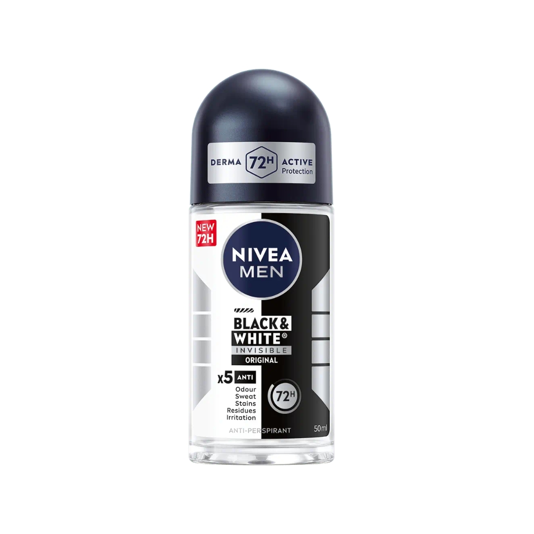 Nivea Men Black & White Roll On Deodorant 50ml | Anti-Stain Protection | Indonesia